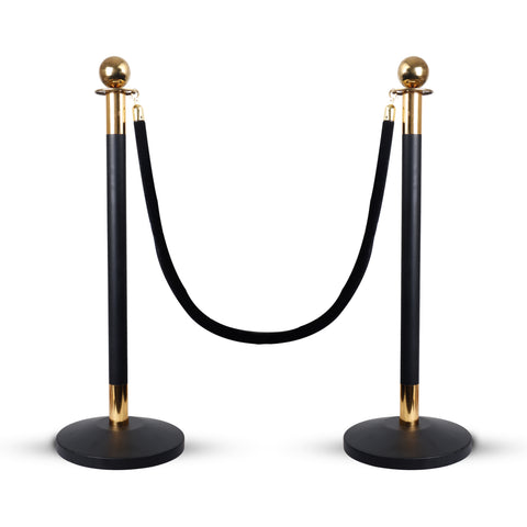 Robustt Stainless Steel Black Queue Manager Barricade with Black Velvet Rope, (900mm Pillar, 1.5mtr Rope)