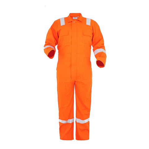 Robustt Orange Boiler Suit, Large, 210 GSM, 100% Cotton Suit with Multiple Pockets, Retardant Industrial Suit, Workwear Suit with Reflective Tape, Unisex Coveralls for Industrial & Protective Use