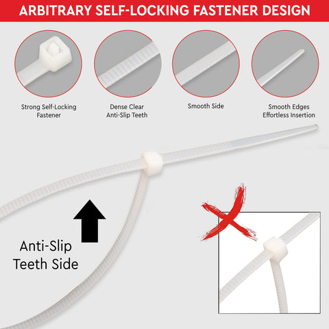 Robustt Self Locking Cable Ties, 350 X 4.8 mm, White, Heat Resistant Cable Zip Ties, Self-Locking Cable Organizer, Anti - Slip Wire Organizer, For Indoor & Outdoor Use