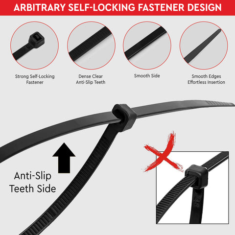 Robustt Self Locking Cable Ties, 350 X 4.8 mm, Black, Heat Resistant Cable Zip Ties, Self-Locking Cable Organizer, Anti - Slip Wire Organizer, For Indoor & Outdoor Use
