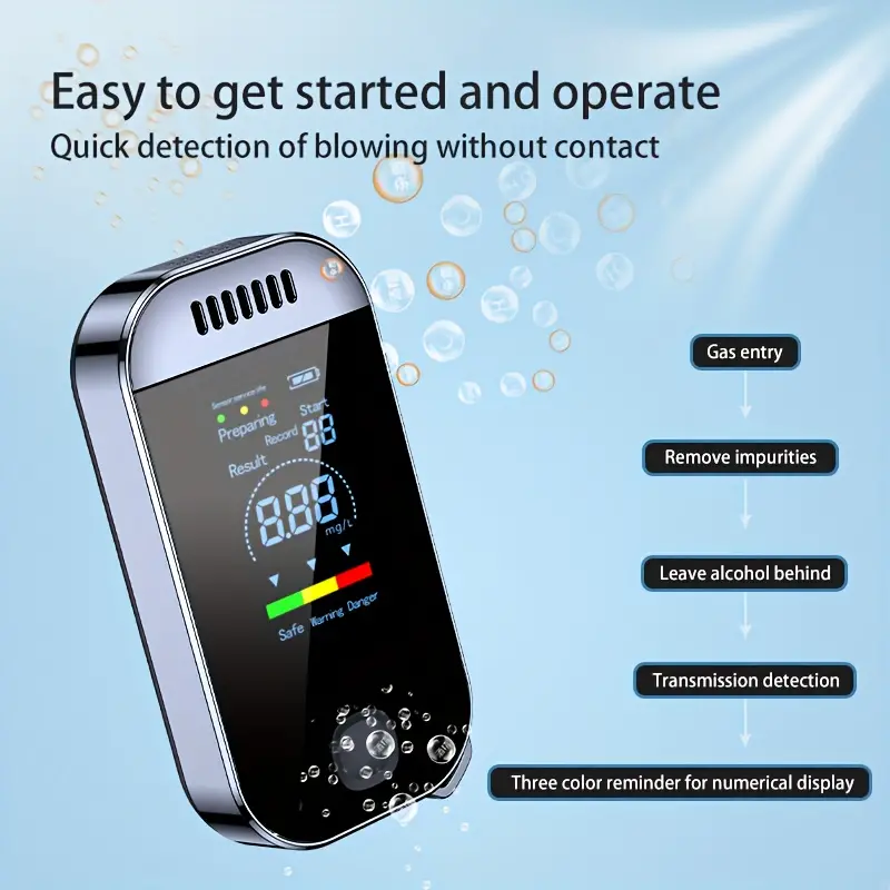 Portable Home Breathalyzer with 100 Mouthpieces Professional Alcohol Tester  Breath Alcohol Tester Fast Accurate Measurement Semiconductor Sensor