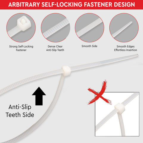 Robustt Self Locking Cable Ties, 400 X 4.8 mm, White, Heat Resistant Cable Zip Ties, Self-Locking Cable Organizer, Anti - Slip Wire Organizer, For Indoor & Outdoor Use