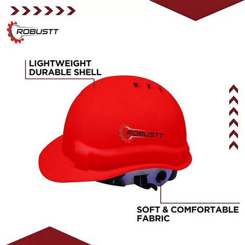 Robustt X Shree JEE Safety Helmet Executive Ratchet Type Adjustment, Protection for Outdoor Work Head Safety Hat with Sweat Band, Red