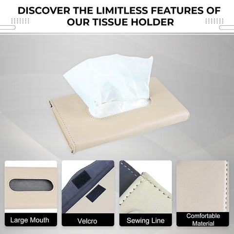 Robustt Car Tissue Box Holder | Sun Visor / Back Seat / Door Napkin Holder | Complimentary Tissue Pack | Reusable Tissue Box For Car | PU Leather | Luxury Design | Easy To Use | Multi-Functional | Sturdy Clips (Beige Color)