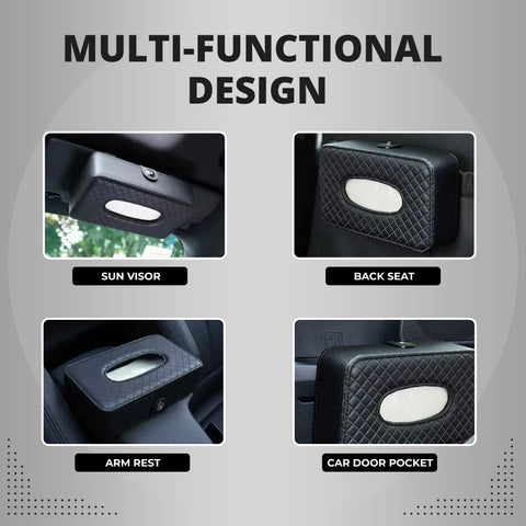 Robustt Car Tissue Box Holder | High Quality PU Material | Universal Fit | Reusable Tissue Box Holder for Car | Waterproof and Odorless | Easy To Install | Easy To Clean