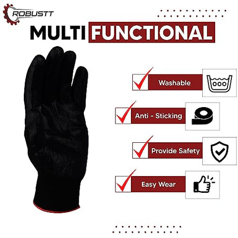 Robustt Nylon Nitrile Coated Industrial Safety Hand Gloves Anti-Cut, Heat Resistant, for Finger and Hand Protection