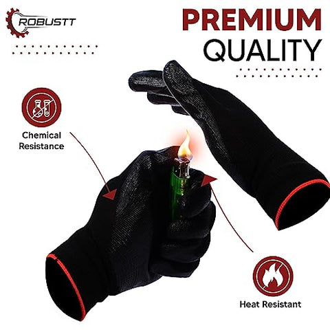 Robustt Nylon Nitrile Coated Industrial Safety Hand Gloves Anti-Cut, Heat Resistant, for Finger and Hand Protection