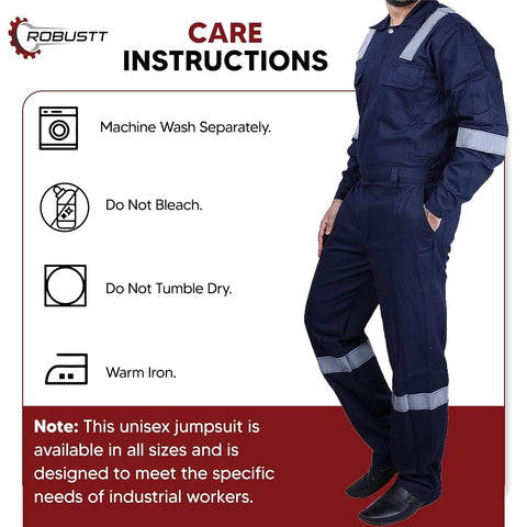 Robustt Blue Boiler Suit, XL, 225 GSM, 100% Cotton Suit with Multiple Pockets, Retardant Industrial Suit, Workwear Suit with Reflective Tape, Unisex Coveralls for Industrial & Protective Use