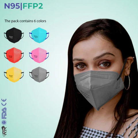 Careview N95 Mask Ear Loop Style (PACK OF 6, MULTICOLOR) 6 Layered Filtration