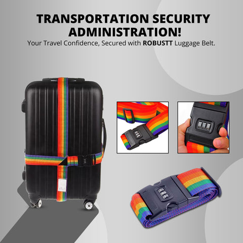 Robustt Luggage Belt with Lock | Heavy Duty Material | TSA Approved Combination Lock | Adjustable Travel Belt For Suitcase | Fashionable Design