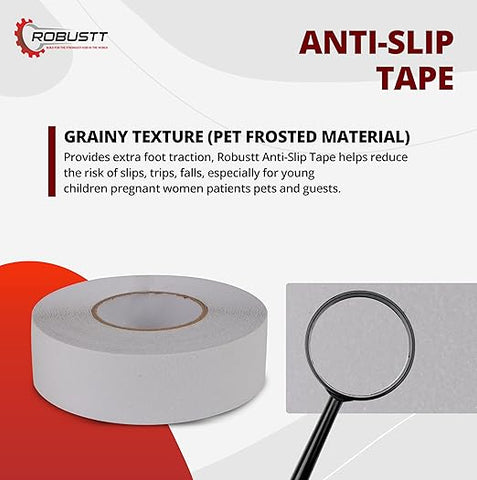 Robustt Anti Skid/Anti Slip Tape 5 Meter 25MM Fall Resistant with PET Material and Solvent Acrylic Adhesive Tape for Slippery Floors, Staircase, Ramps, Indoor, Outdoor Use (White)