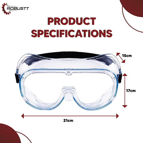 Robustt Safety Goggles for Chemical Protection with an Adjustable Strap and Minimum Lens Fogging