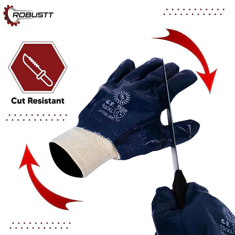 Robustt Industrial Safety Gloves Anti-Cut (Fully Coated Close Cuff) for Finger and Hand Protection, Heat Resistant, Cut Proof, Water Resistant, PVC Coated Polyester Hand Gloves