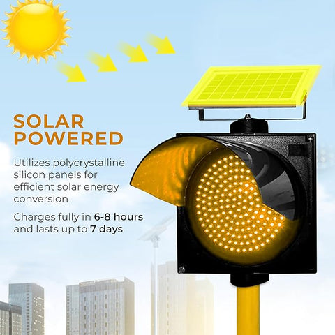 Robustt Solar Powered Yellow LED Flashing Warning Light | High-Visibility with Flicker Mode | IP65 Advanced Waterproof