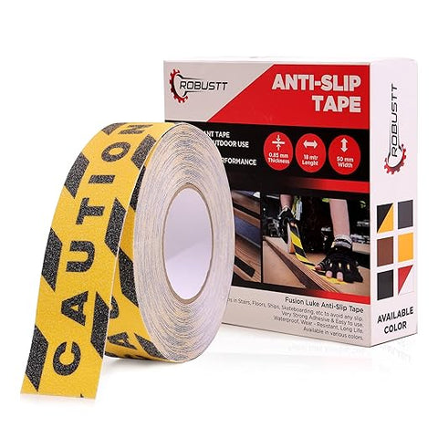 Robustt Caution Warning Anti Skid/Anti Slip Tape (18 Meter 50MM) Solvent Acrylic Adhesive Tape for Slippery Floors, Staircase, Ramps, Indoor, Outdoor Use