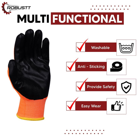 Robustt Nylon Nitrile Coated Industrial Safety Hand Gloves Anti-Cut, Heat Resistant, for Finger and Hand Protection