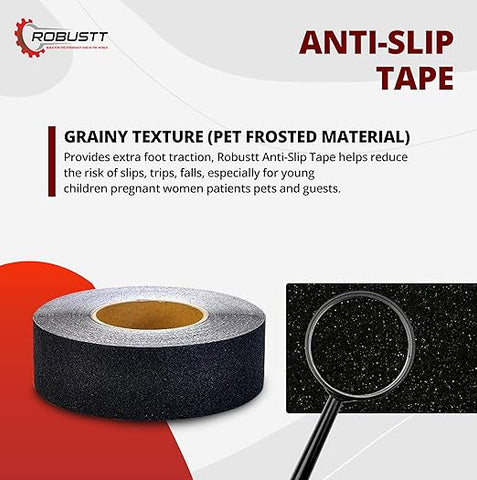 Robustt Anti Skid/Anti Slip Tape Fall Resistant with PET Material and Solvent Acrylic Adhesive Tape for Slippery Floors, Staircase, Ramps, Indoor, Outdoor Use (Black)