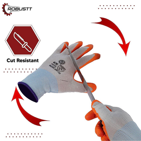 Robustt Nylon Nitrile Coated Industrial Safety Hand Gloves Anti-Cut, Cut Resistant, Heat Resistant, Industrial Use, for Finger and Hand Protection