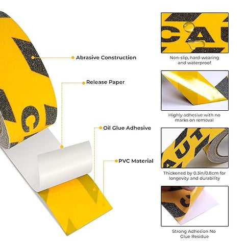 Robustt Caution Warning Anti Skid/Anti Slip Tape (18 Meter 50MM) Solvent Acrylic Adhesive Tape for Slippery Floors, Staircase, Ramps, Indoor, Outdoor Use