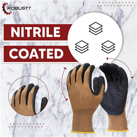 Robustt Nylon Nitrile Coated Industrial Safety Hand Gloves Anti-Cut, Cut Resistant, Heat Resistant, Industrial Use, For Finger and Hand Protection