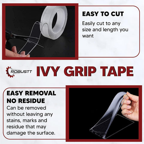 Robustt Double Sided Tape (3m x 3cm), Heavy Duty, Transparent IVY Grip Tape, Removable Traceless Mounting Best Suited for Wall Tape, Kitchen, Home Décor & DIY