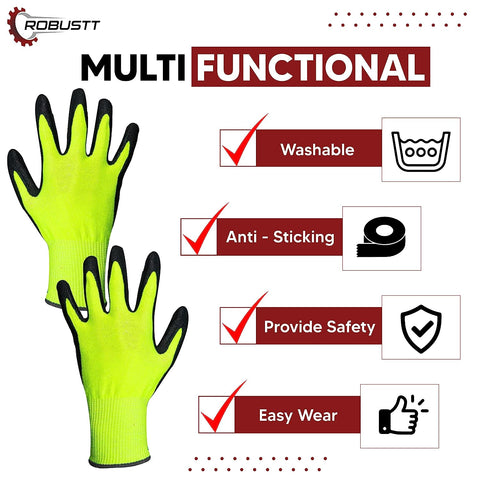 Robustt Nylon Nitrile Coated Industrial Safety Hand Gloves Anti-Cut, Cut Resistant, Heat Resistant, Industrial Use, For Finger and Hand Protection