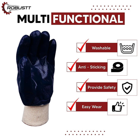 Robustt Industrial Safety Gloves Anti-Cut (Fully Coated Close Cuff) for Finger and Hand Protection, Heat Resistant, Cut Proof, Water Resistant, PVC Coated Polyester Hand Gloves