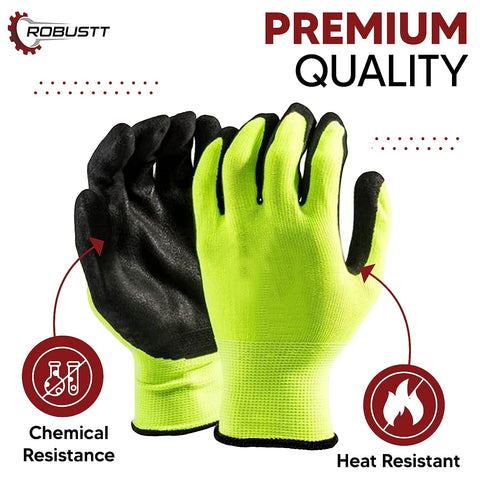 Robustt Nylon Nitrile Coated Industrial Safety Hand Gloves Anti-Cut, Cut Resistant, Heat Resistant, Industrial Use, For Finger and Hand Protection