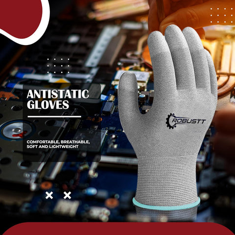 Robustt ESD Grey Safety gloves | Pack of 1 | Carbon Fibre with Anti - Static Technology | Snug Fit, Slip Resistant | Reusable & Washable Gloves | Hand Gloves for Electrical Appliances