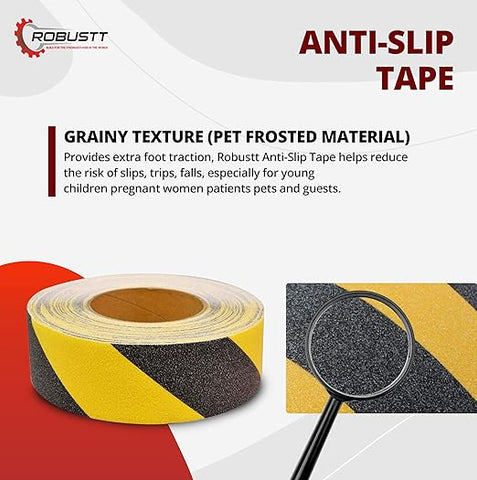 Robustt Anti Skid/AntiSlip Tape Fall Resistant with PET Material and Solvent Acrylic Adhesive Tape for Slippery Floors, Staircase, Ramps, Indoor, Outdoor Use (Yellow & Black)