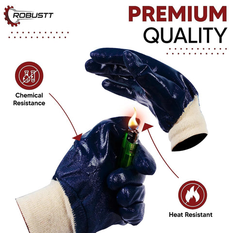 Robustt Industrial Safety Gloves Anti-Cut (Fully Coated Close Cuff) for Finger and Hand Protection, Heat Resistant, Cut Proof, Water Resistant, PVC Coated Polyester Hand Gloves