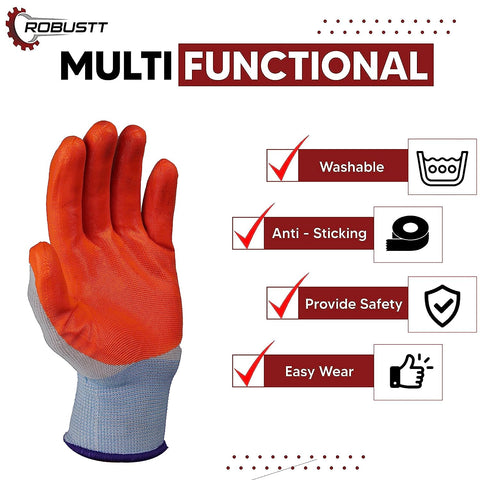 Robustt Nylon Nitrile Coated Industrial Safety Hand Gloves Anti-Cut, Cut Resistant, Heat Resistant, Industrial Use, for Finger and Hand Protection