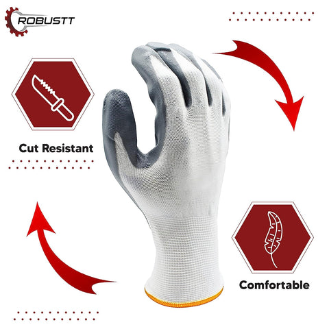 Robustt Nylon Nitrile Coated Industrial Safety Hand Gloves Anti-Cut, Cut Resistant, Heat Resistant, Industrial Use, for Finger and Hand Protection
