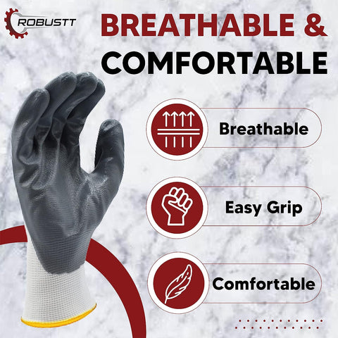 Robustt Nylon Nitrile Coated Industrial Safety Hand Gloves Anti-Cut, Cut Resistant, Heat Resistant, Industrial Use, for Finger and Hand Protection