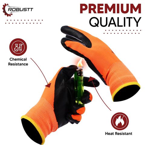 Robustt Nylon Nitrile Coated Industrial Safety Hand Gloves Anti-Cut, Heat Resistant, for Finger and Hand Protection