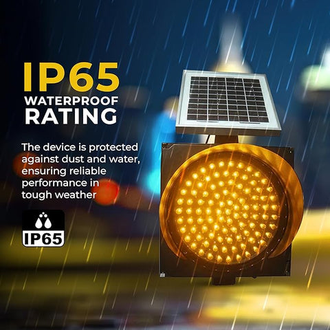 Robustt Solar Powered Yellow LED Flashing Warning Light | High-Visibility with Flicker Mode | IP65 Advanced Waterproof