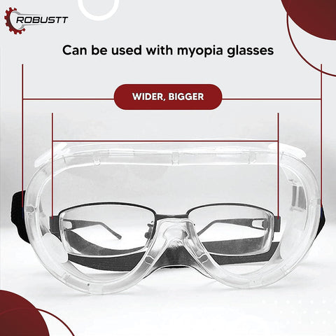 Robustt Safety Goggles for Chemical Protection with an Adjustable Strap and Minimum Lens Fogging