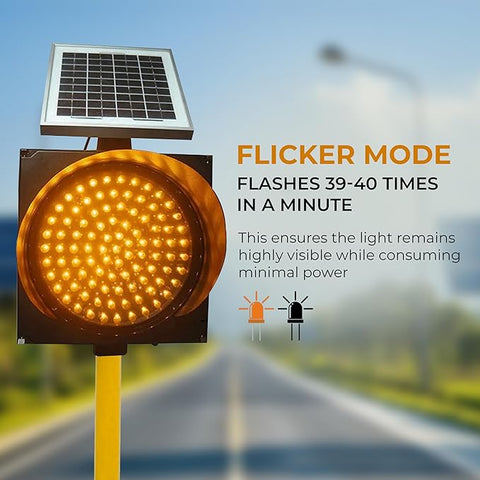 Robustt Solar Powered Yellow LED Flashing Warning Light | High-Visibility with Flicker Mode | IP65 Advanced Waterproof