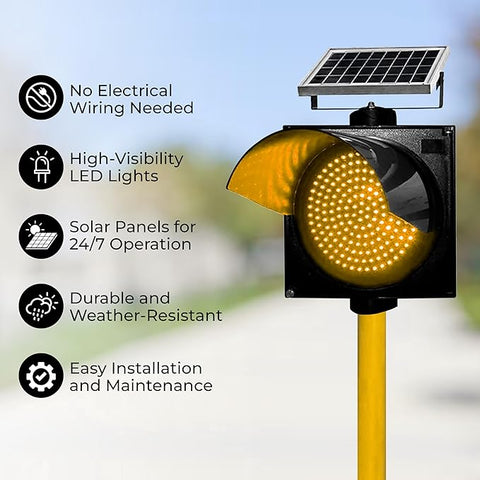 Robustt Solar Powered Yellow LED Flashing Warning Light | High-Visibility with Flicker Mode | IP65 Advanced Waterproof