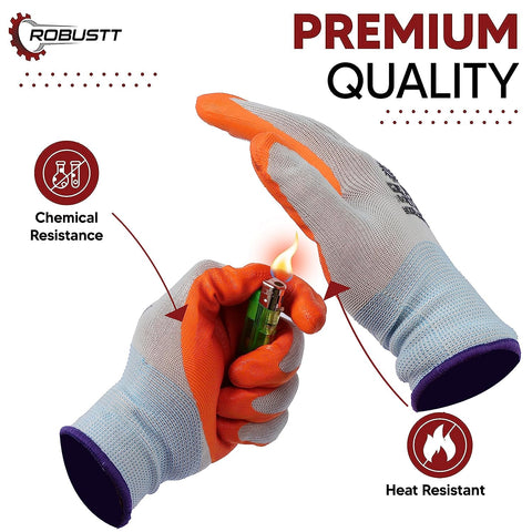 Robustt Nylon Nitrile Coated Industrial Safety Hand Gloves Anti-Cut, Cut Resistant, Heat Resistant, Industrial Use, for Finger and Hand Protection