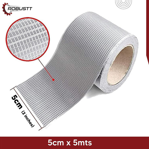 Robustt Waterproof Aluminium Foil Rubber Tape (5cm x 5mts) Strong Butyl Rubber Tape For all Repair and Leakage Solutions (Grey Color)
