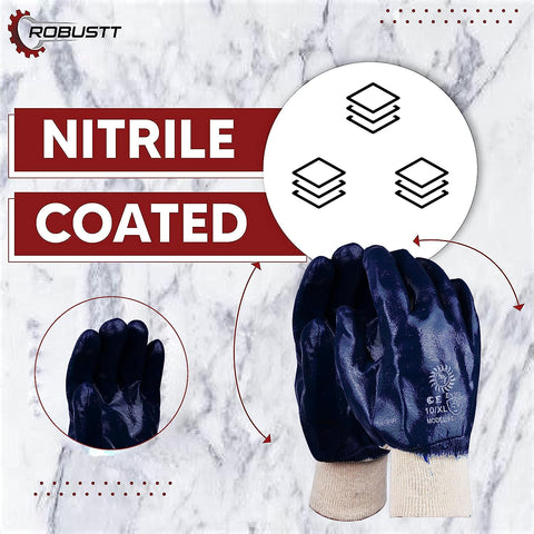 Robustt Industrial Safety Gloves Anti-Cut (Fully Coated Close Cuff) for Finger and Hand Protection, Heat Resistant, Cut Proof, Water Resistant, PVC Coated Polyester Hand Gloves