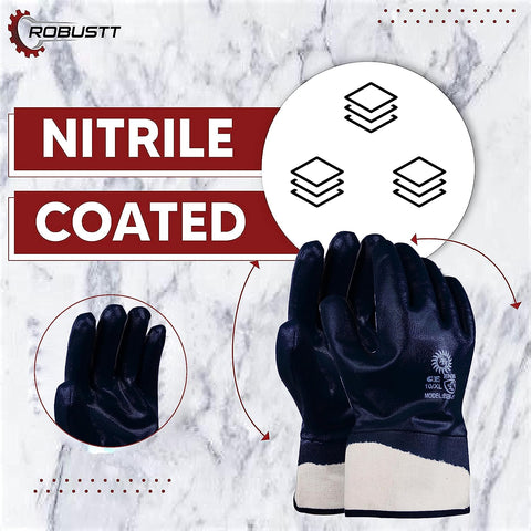 Robustt Industrial Safety Gloves Anti-Cut ( Fully Coated Open Cuff ) for Finger and Hand Protection, Heat Resistant, Cut Proof, Water Resistant, PVC Coated Polyester Hand Gloves