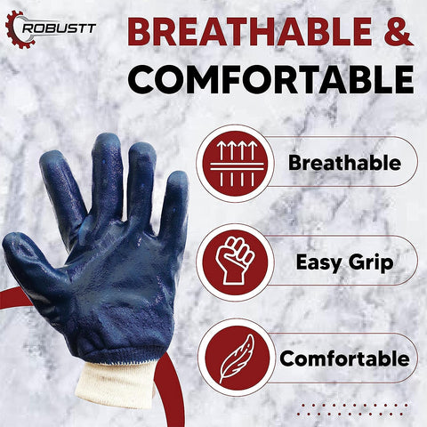 Robustt Industrial Safety Gloves Anti-Cut (Fully Coated Close Cuff) for Finger and Hand Protection, Heat Resistant, Cut Proof, Water Resistant, PVC Coated Polyester Hand Gloves