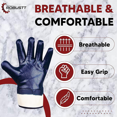 Robustt Industrial Safety Gloves Anti-Cut ( Fully Coated Open Cuff ) for Finger and Hand Protection, Heat Resistant, Cut Proof, Water Resistant, PVC Coated Polyester Hand Gloves