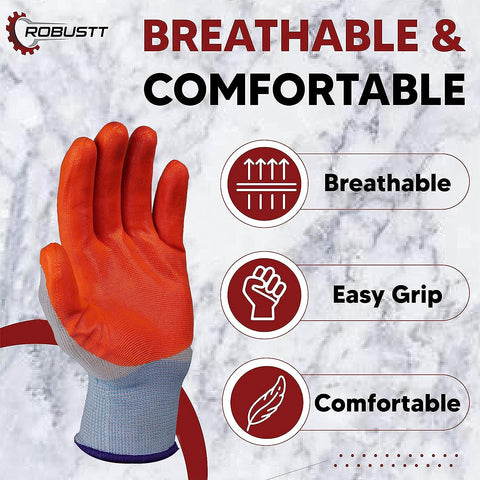 Robustt Nylon Nitrile Coated Industrial Safety Hand Gloves Anti-Cut, Cut Resistant, Heat Resistant, Industrial Use, for Finger and Hand Protection