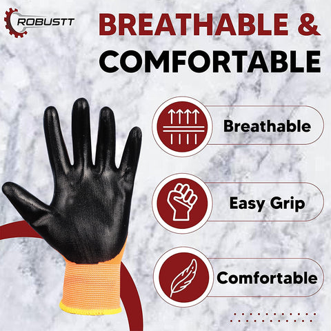 Robustt Nylon Nitrile Coated Industrial Safety Hand Gloves Anti-Cut, Heat Resistant, for Finger and Hand Protection