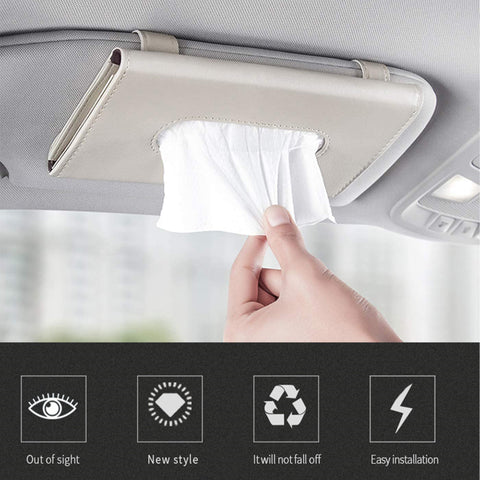Robustt Car Tissue Box Holder | Sun Visor / Back Seat / Door Napkin Holder | Complimentary Tissue Pack | Reusable Tissue Box For Car | PU Leather | Luxury Design | Easy To Use | Multi-Functional | Sturdy Clips (Beige Color)