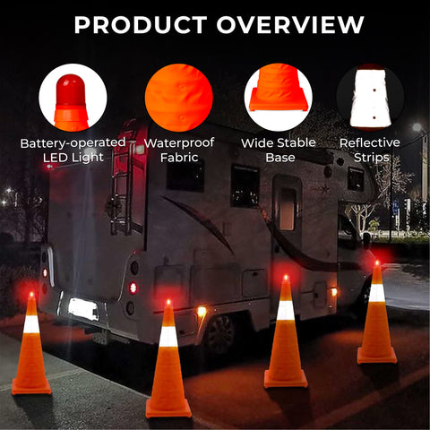 Robustt 28 Inches Reflective Foldable Road Collapsible Folding Safety Traffic Cone With Red Warning Light