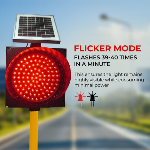 Robustt Solar-Powered Red Warning Light - High-Visibility with Flicker Mode